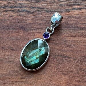 Sterling Silver Faceted Labradorite Amethyst Pendant